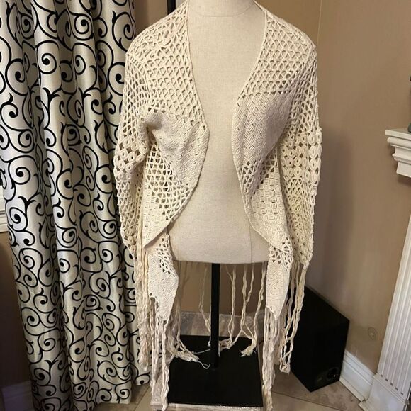 Chelsea & Violet small crochet hippie kimono cardigan sweater top - Picture 1 of 6
